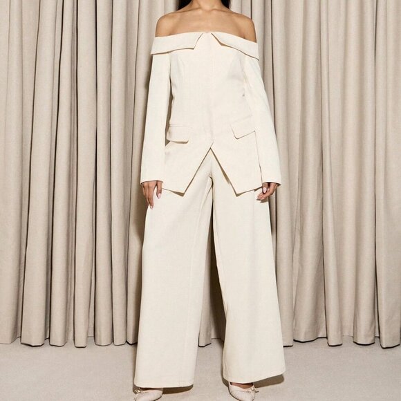 Apricot Elegant Women's Bardot Turn Over Long Sleeve Blazer - Picture 4 of 6